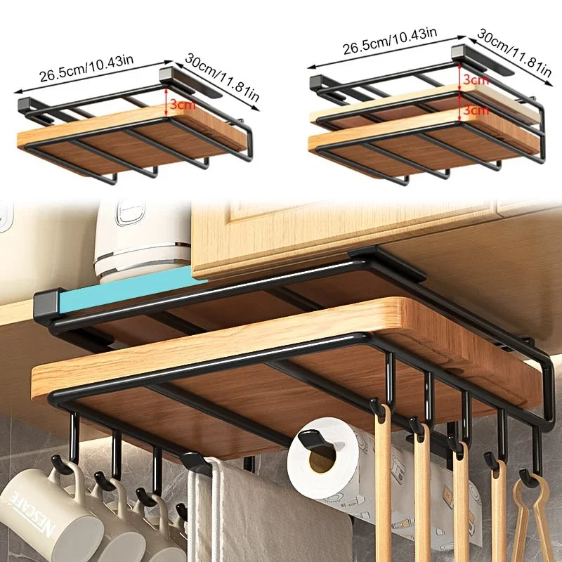 Kitchen Hanging Organizer Rack with Hooks Under Cupboard