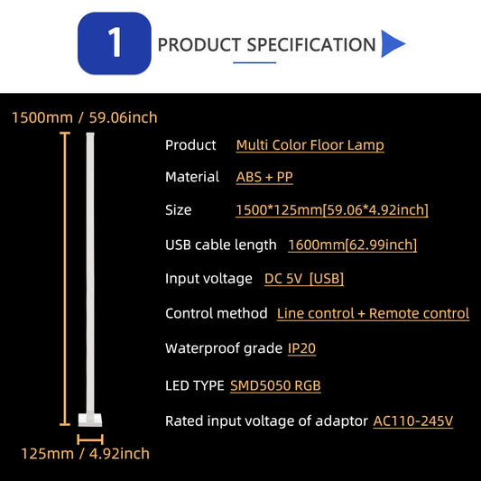 Lampadaire LED RVB avec télécommande APP