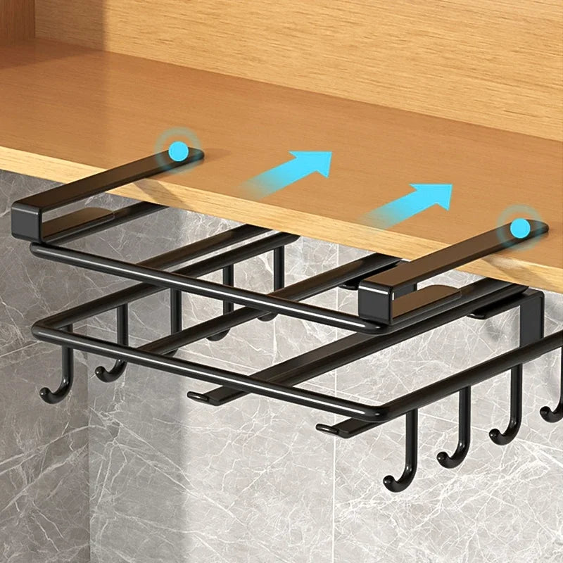 Kitchen Hanging Organizer Rack with Hooks Under Cupboard