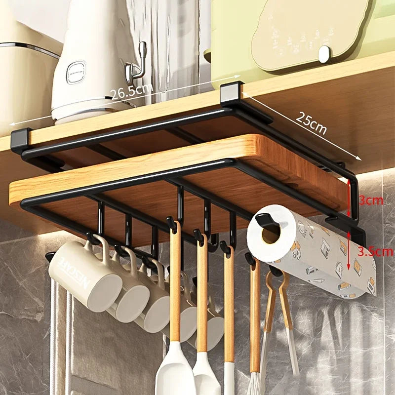 Kitchen Hanging Organizer Rack with Hooks Under Cupboard