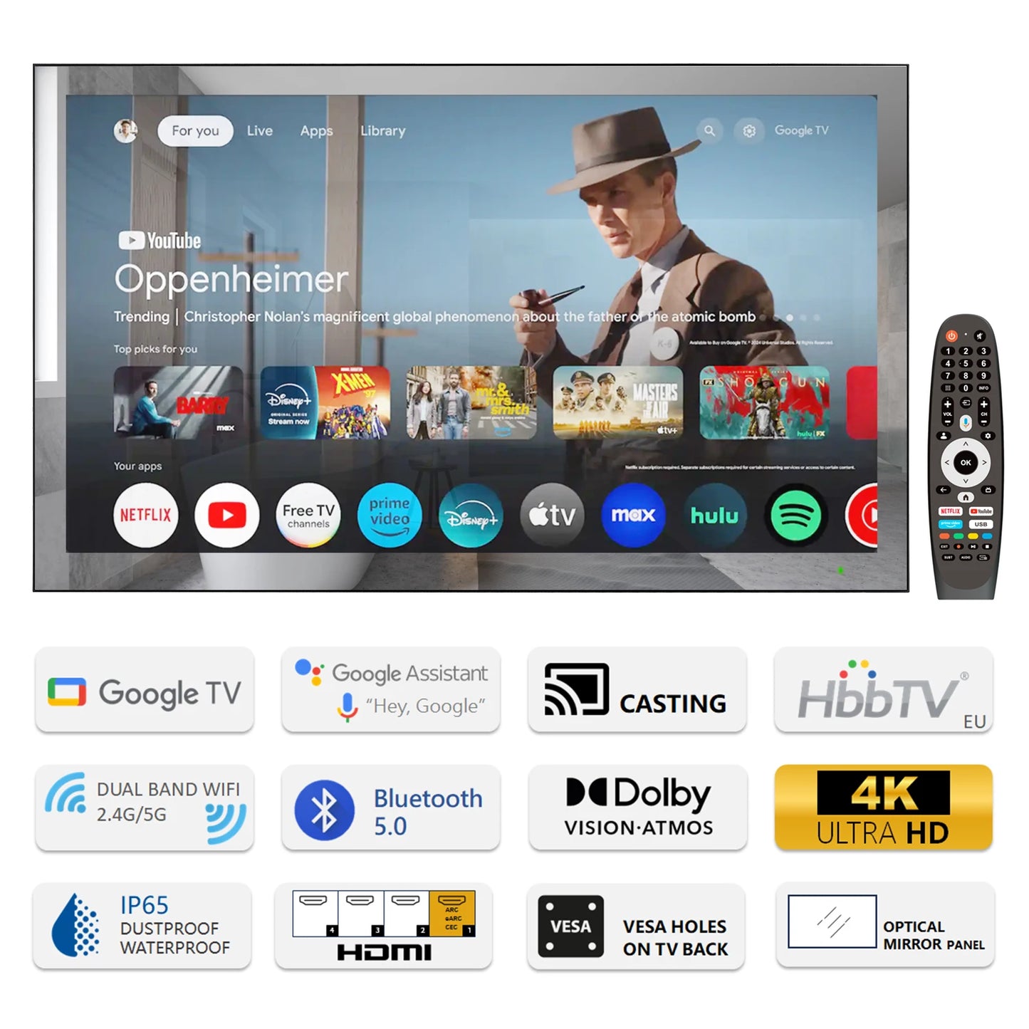 Soulaca 32 inches Large Smart TV Mirror 4K