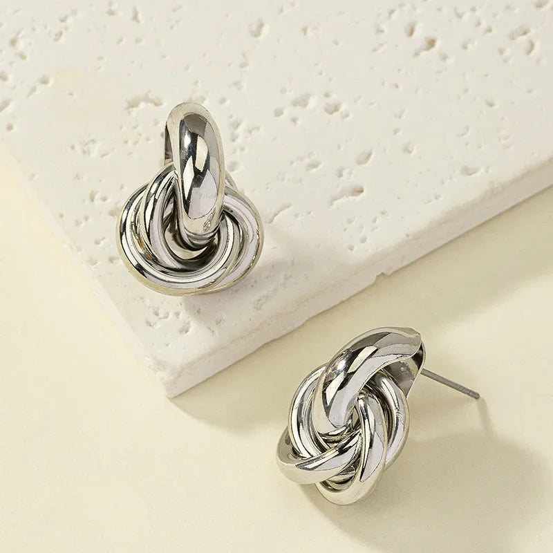 Gold SIlver Color Knot Hoop Earring for Women