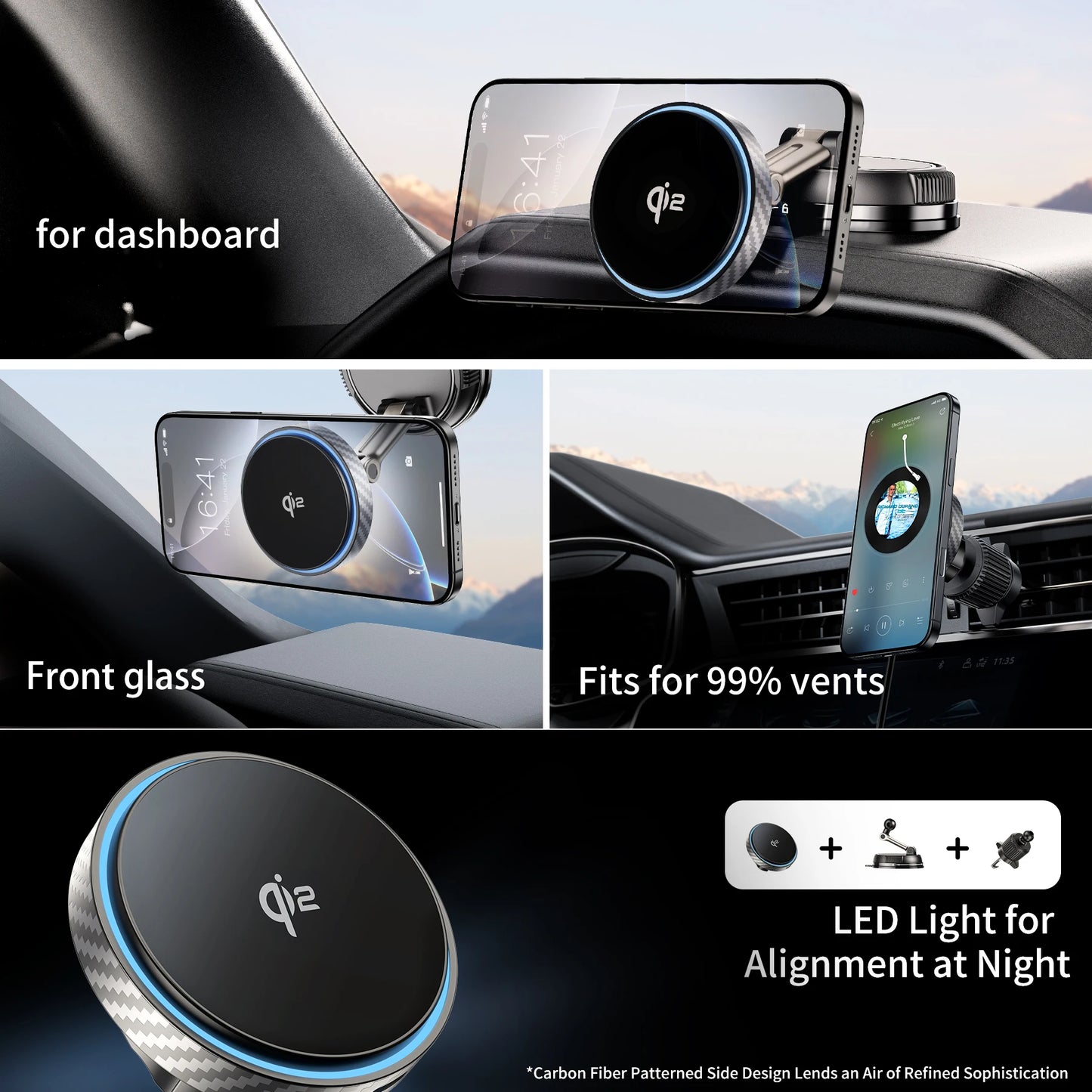 Car Mount Wireless Charger 360° Adjustment