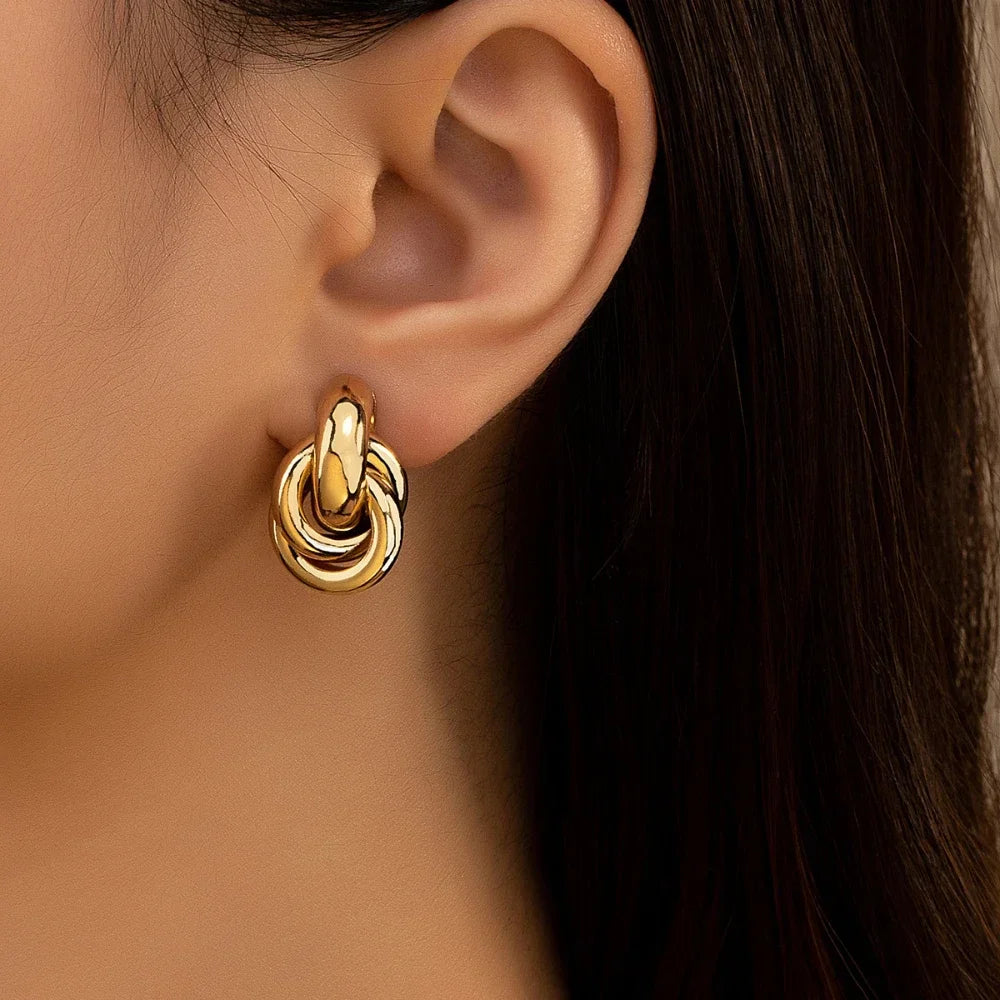 Gold SIlver Color Knot Hoop Earring for Women