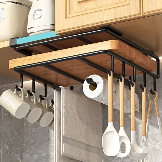 Kitchen Hanging Organizer Rack with Hooks Under Cupboard