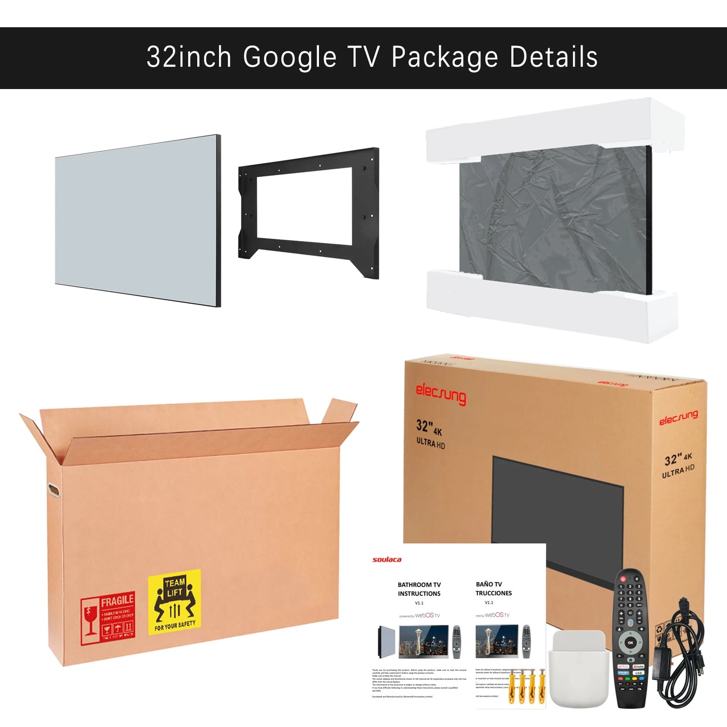 Soulaca 32 inches Large Smart TV Mirror 4K