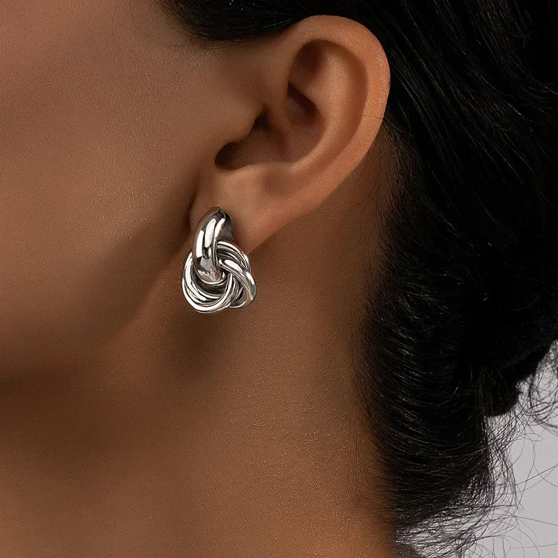 Gold SIlver Color Knot Hoop Earring for Women