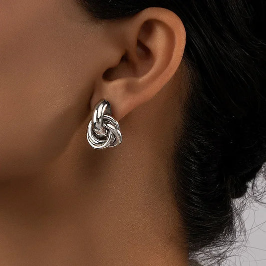 Gold SIlver Color Knot Hoop Earring for Women